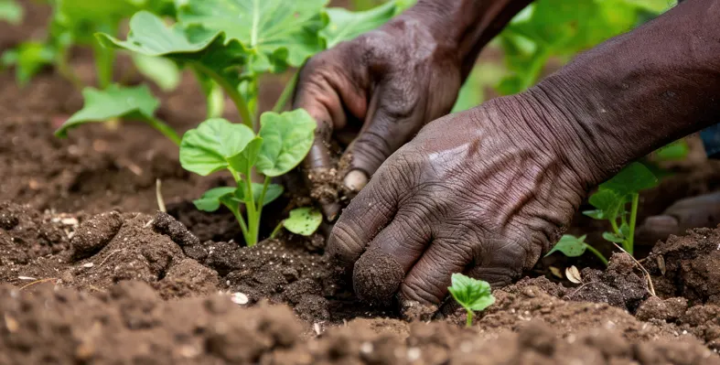 African farmer planting crops