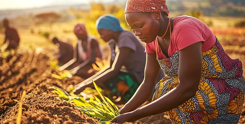 African ladies working in field 