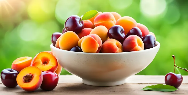 stone fruits in a bowl