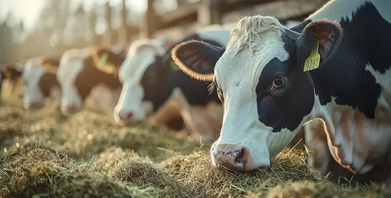 image_shows_cattle_grazing_on_feed_signifying_Rumin8's_feed_additive_contributing_to_a_reduction_in_methane_emissions