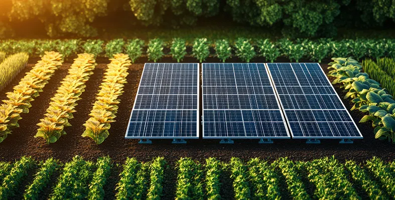 Crops are grown beneath or around the solar panels, making it possible to produce food and energy side by side. Image_of_agrivoltaic