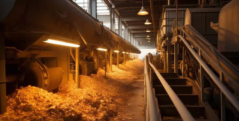 Biofuel production facility processing farm waste