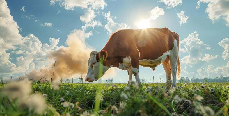 grazing cow in a field