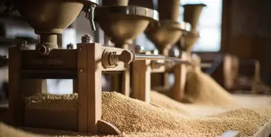 grain being processing in a mill