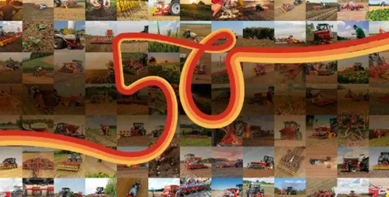 image_shows_poster_celebrating_Pöttinger's_50th_arable_farming_anniversary